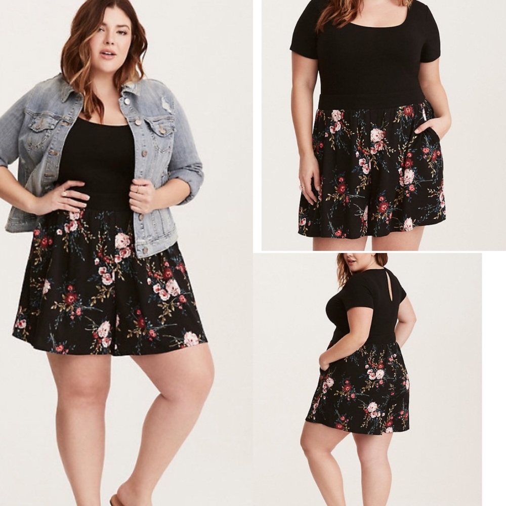 Floral Print Knit to Woven Romper by Torrid